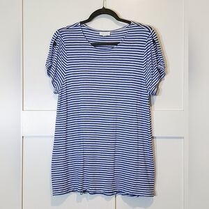 J.Jill Love Linen Short Sleeve Blue & White Tee Shirt Size Small